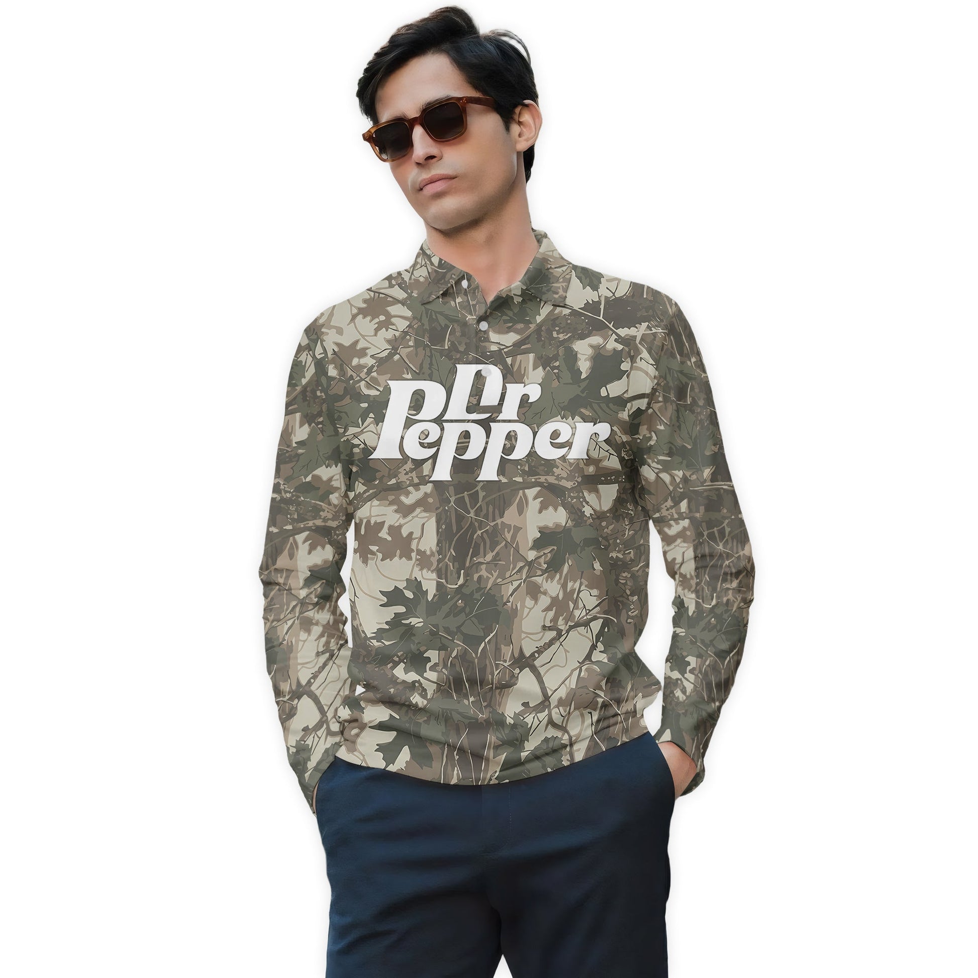  Dr Pepper Country Camo Golf Long Sleeve Polo Shirt