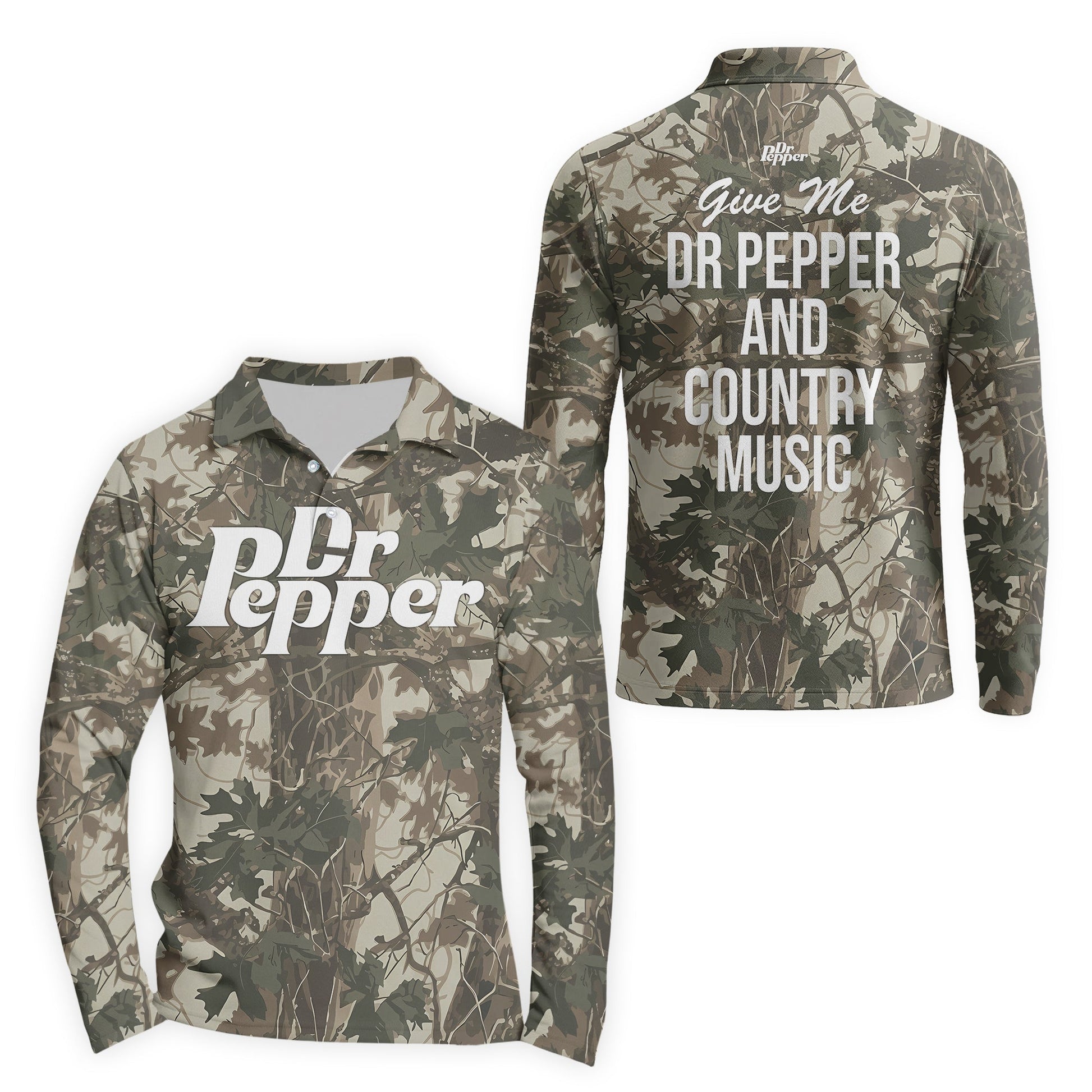  Dr Pepper Country Camo Golf Long Sleeve Polo Shirt