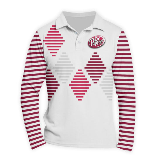  Dr Pepper Diamond Stripe Golf Long Sleeve Polo Shirt
