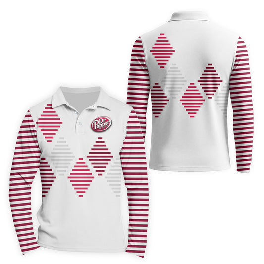  Dr Pepper Diamond Stripe Golf Long Sleeve Polo Shirt