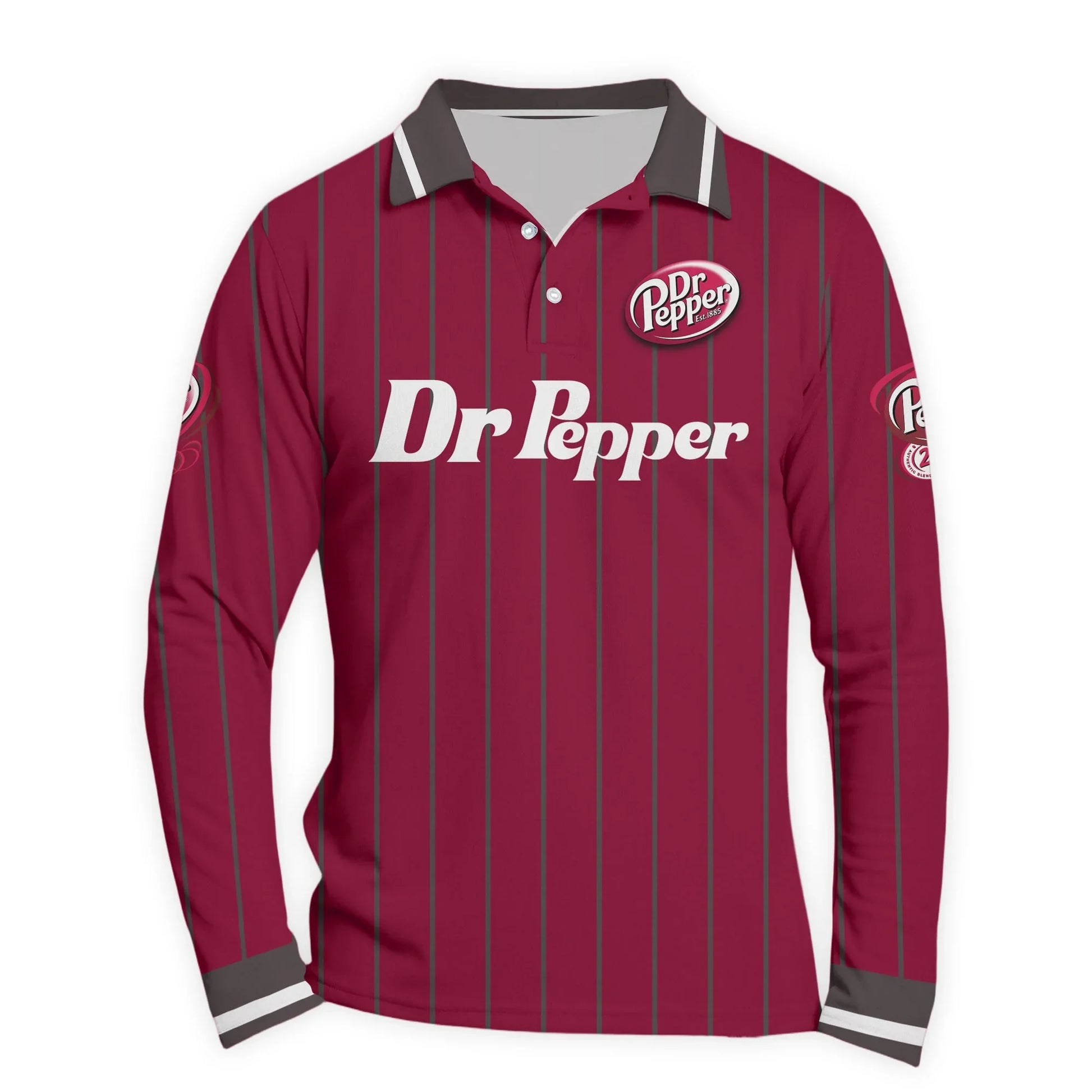  Dr Pepper Pinstripe Classic Golf Long Sleeve Polo Shirt