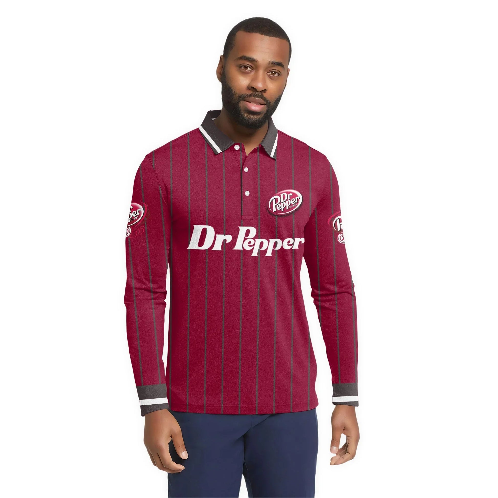  Dr Pepper Pinstripe Classic Golf Long Sleeve Polo Shirt