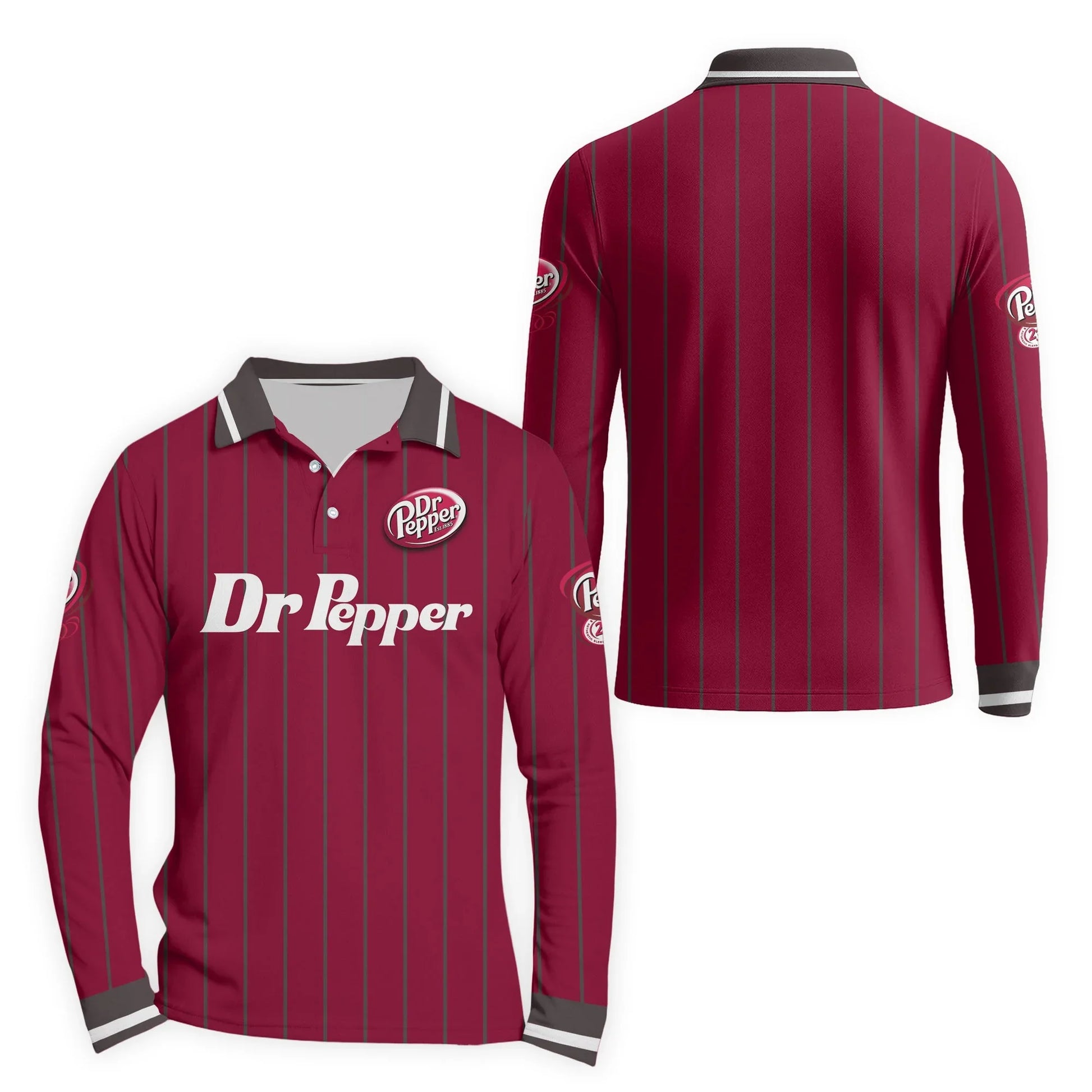  Dr Pepper Pinstripe Classic Golf Long Sleeve Polo Shirt