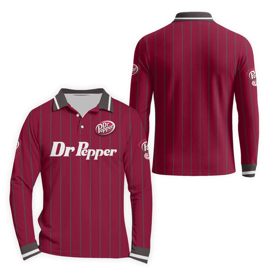  Dr Pepper Pinstripe Classic Golf Long Sleeve Polo Shirt