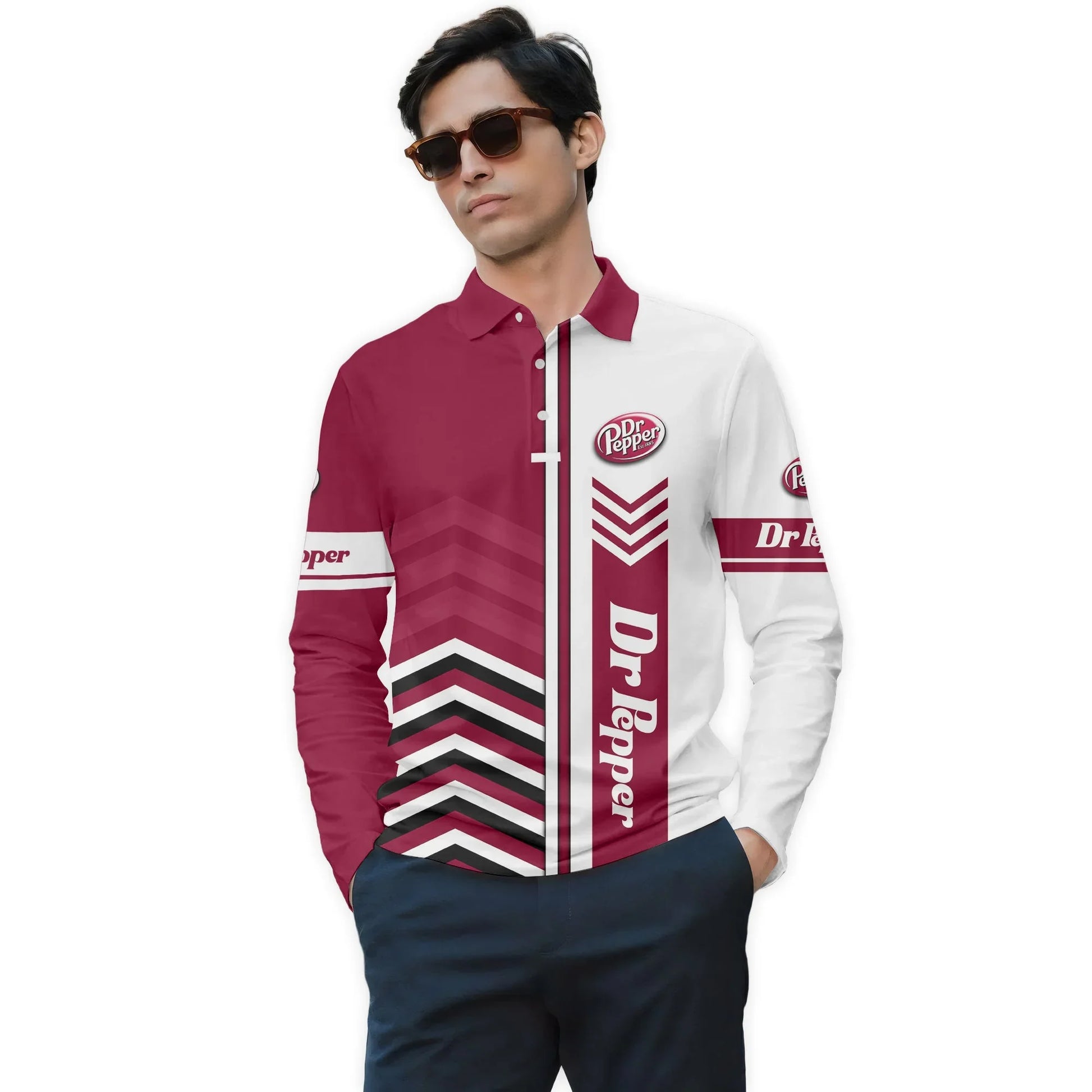  Dr Pepper Racing Stripe Golf Long Sleeve Polo Shirt