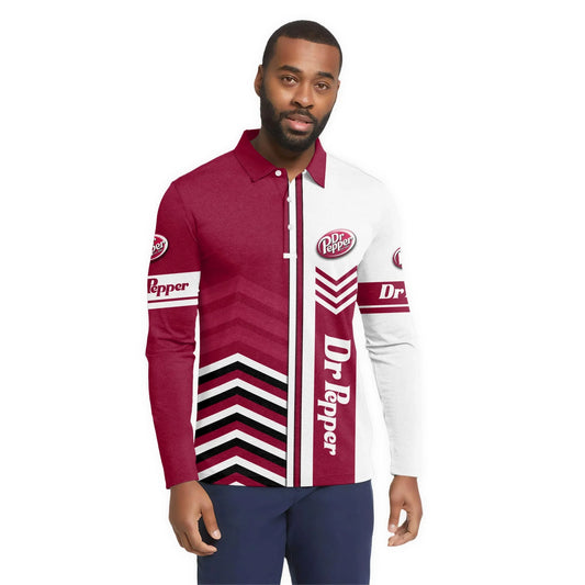  Dr Pepper Racing Stripe Golf Long Sleeve Polo Shirt