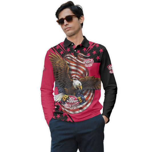  Dr Pepper USA Iron Wings Legion Golf Long Sleeve Polo Shirt