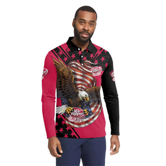  Dr Pepper USA Iron Wings Legion Golf Long Sleeve Polo Shirt