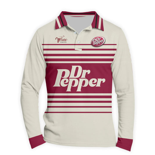  Dr Pepper Vintage Stripe Long Sleeve Polo Shirt
