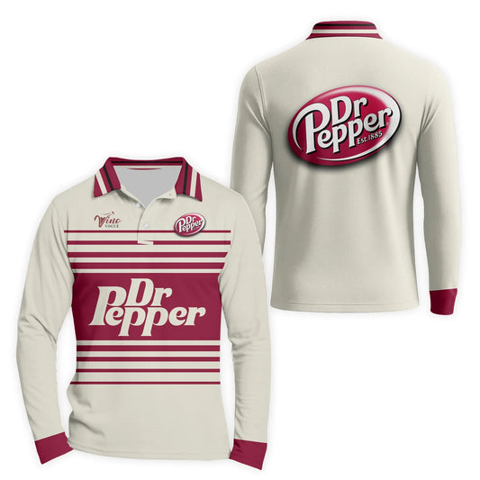  Dr Pepper Vintage Stripe Long Sleeve Polo Shirt