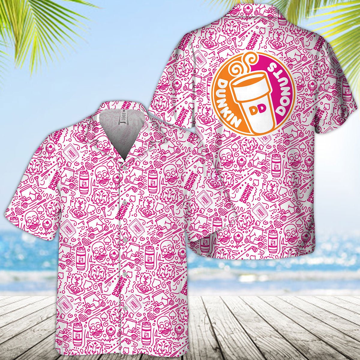 Dunkin' Donuts Summer Doodle Art Hawaiian Shirt - VinoVogue.com