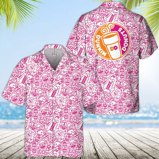 Dunkin' Donuts Summer Doodle Art Hawaiian Shirt - VinoVogue.com