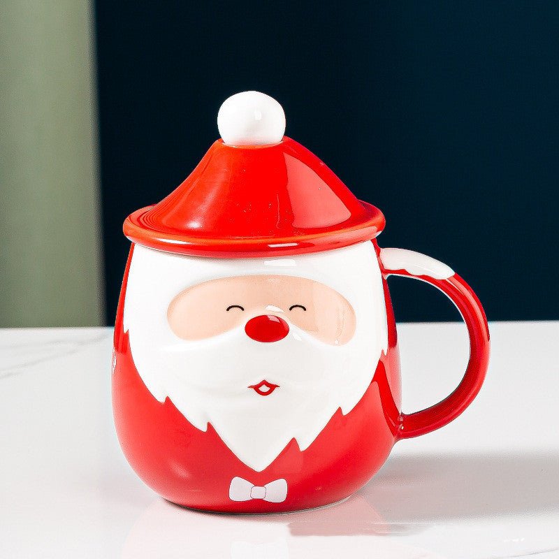 Santa Claus Ceramic Mugs Milk Coffee Cups With Lids Spoons - VinoVogue.com