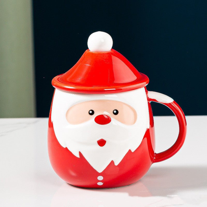 Santa Claus Ceramic Mugs Milk Coffee Cups With Lids Spoons - VinoVogue.com