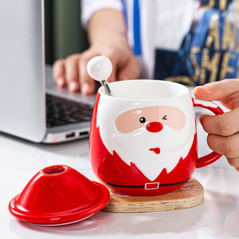 Santa Claus Ceramic Mugs Milk Coffee Cups With Lids Spoons - VinoVogue.com