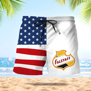 Falstaff Beer American Flag Swim Trunks - VinoVogue.com