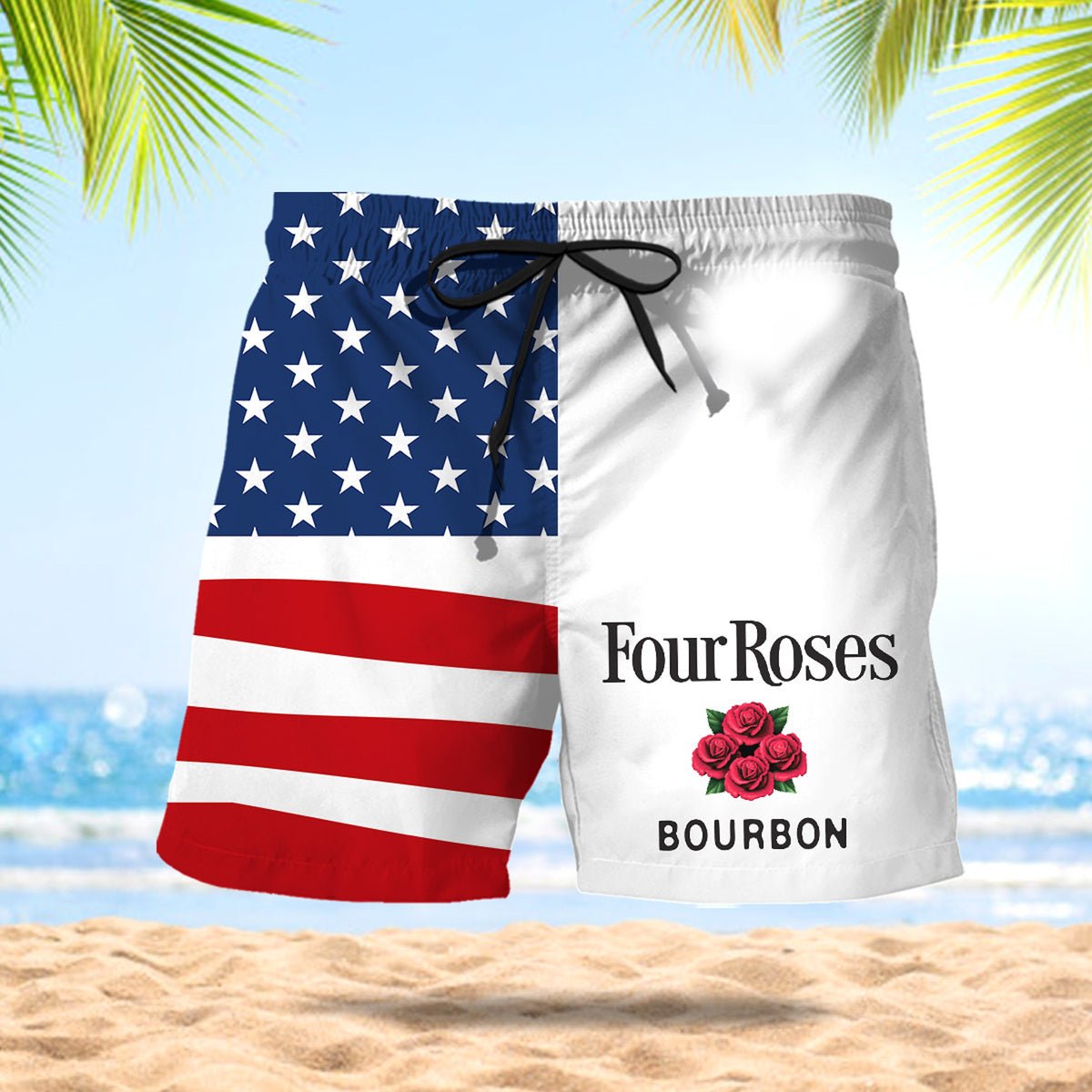 Four Roses Bourbon American Flag Swim Trunks - VinoVogue.com