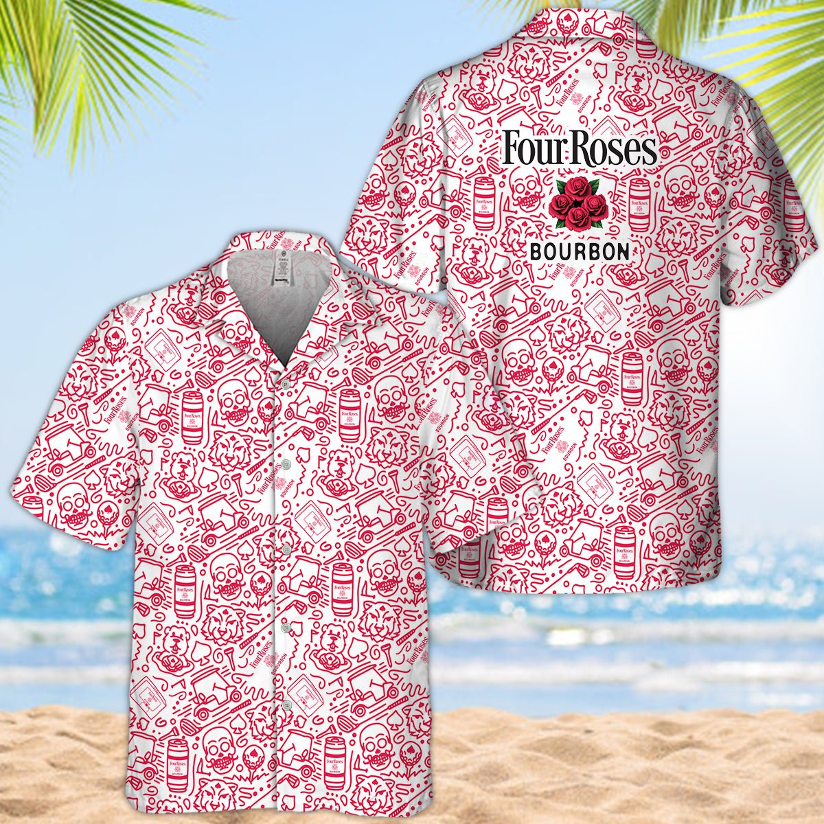 Four Roses Bourbon Summer Doodle Art Hawaiian Shirt - VinoVogue.com