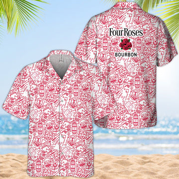 Four Roses Bourbon Summer Doodle Art Hawaiian Shirt - VinoVogue.com