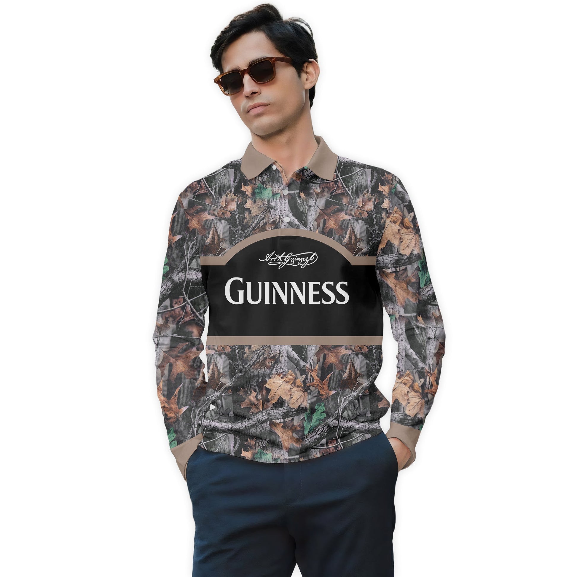  Guinness Camouflage Golf Long Sleeve Polo Shirt