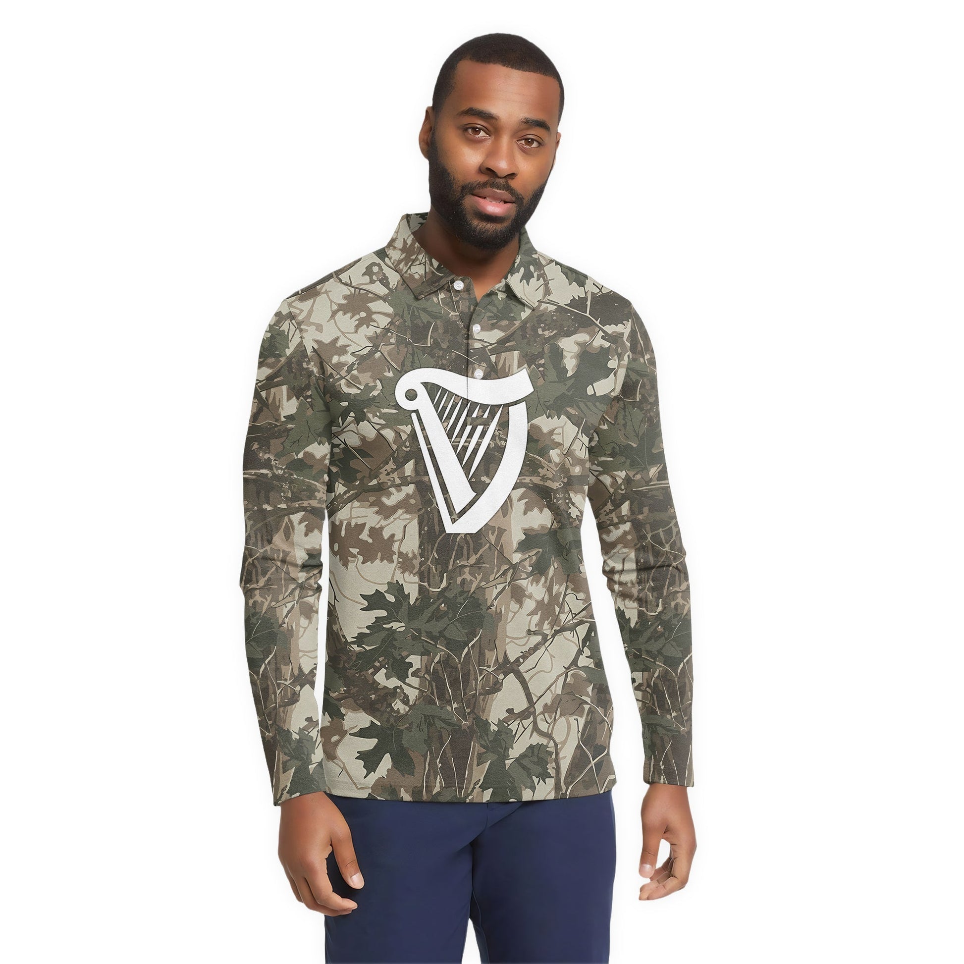  Guinness Country Camo Golf Long Sleeve Polo Shirt