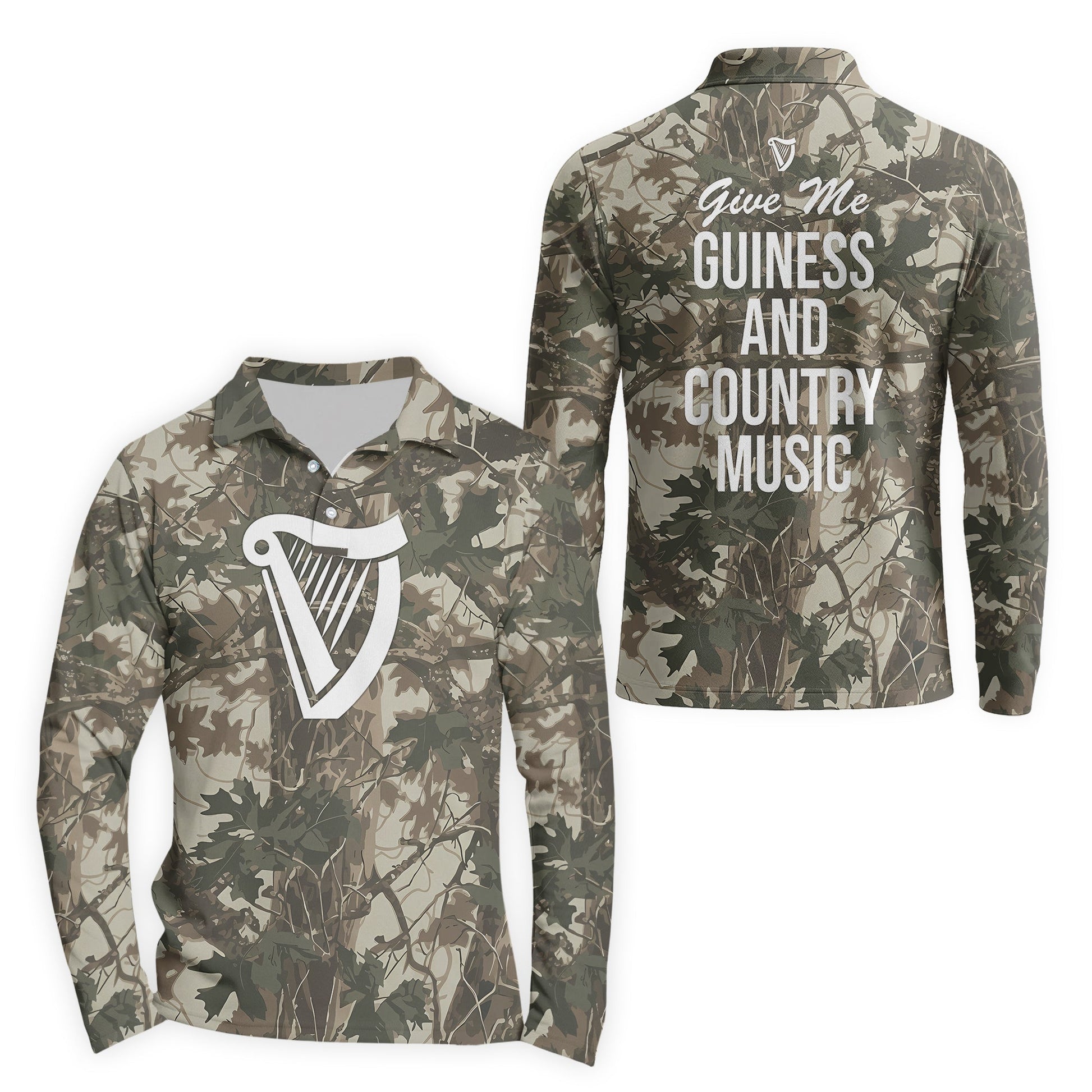  Guinness Country Camo Golf Long Sleeve Polo Shirt