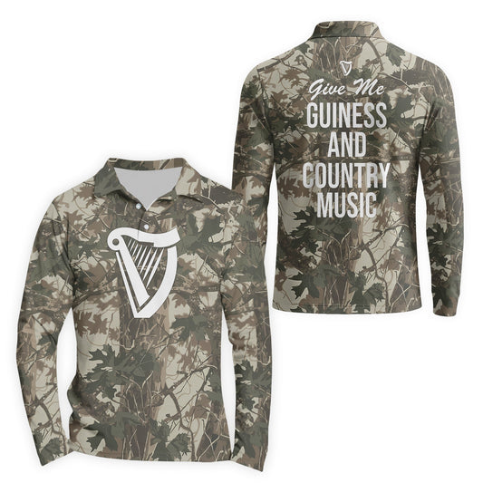  Guinness Country Camo Golf Long Sleeve Polo Shirt