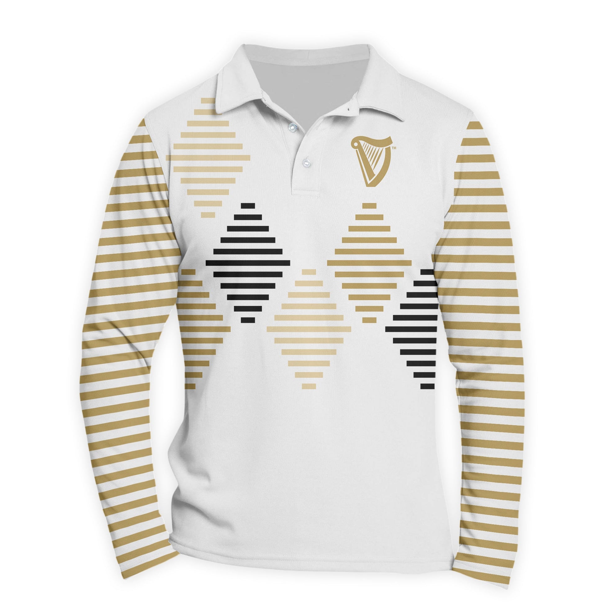  Guinness Diamond Stripe Golf Long Sleeve Polo Shirt