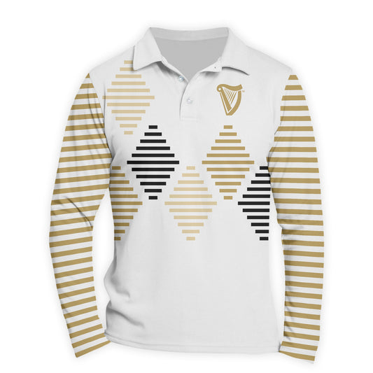  Guinness Diamond Stripe Golf Long Sleeve Polo Shirt