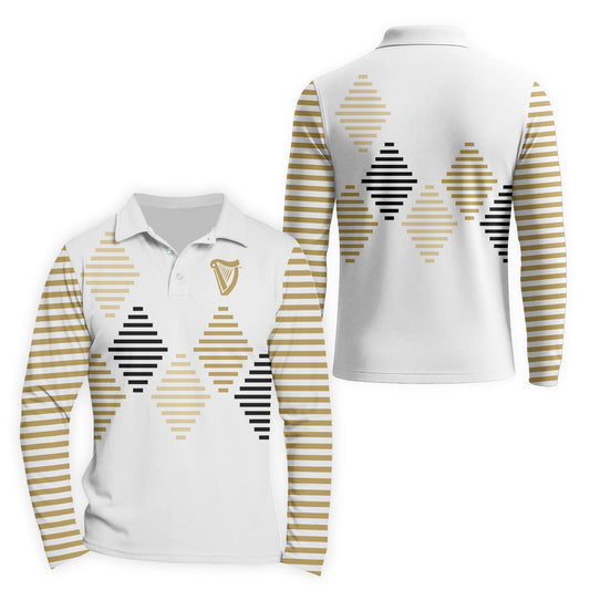  Guinness Diamond Stripe Golf Long Sleeve Polo Shirt