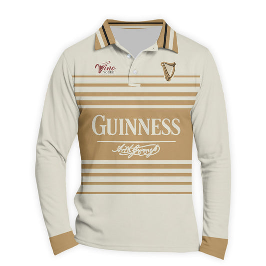  Guinness Vintage Stripe Long Sleeve Polo Shirt