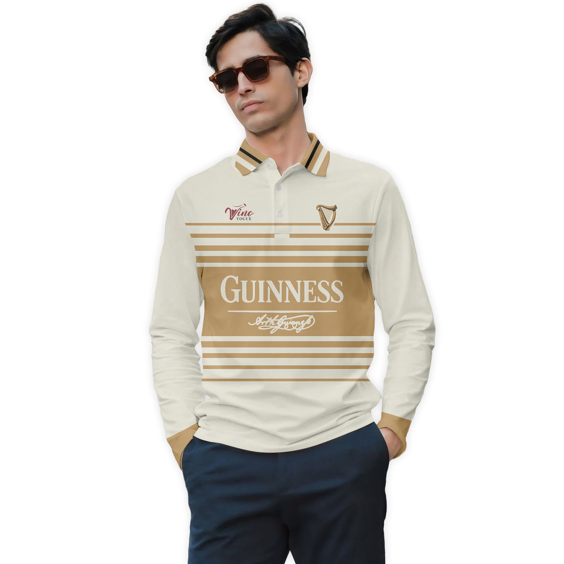  Guinness Vintage Stripe Long Sleeve Polo Shirt
