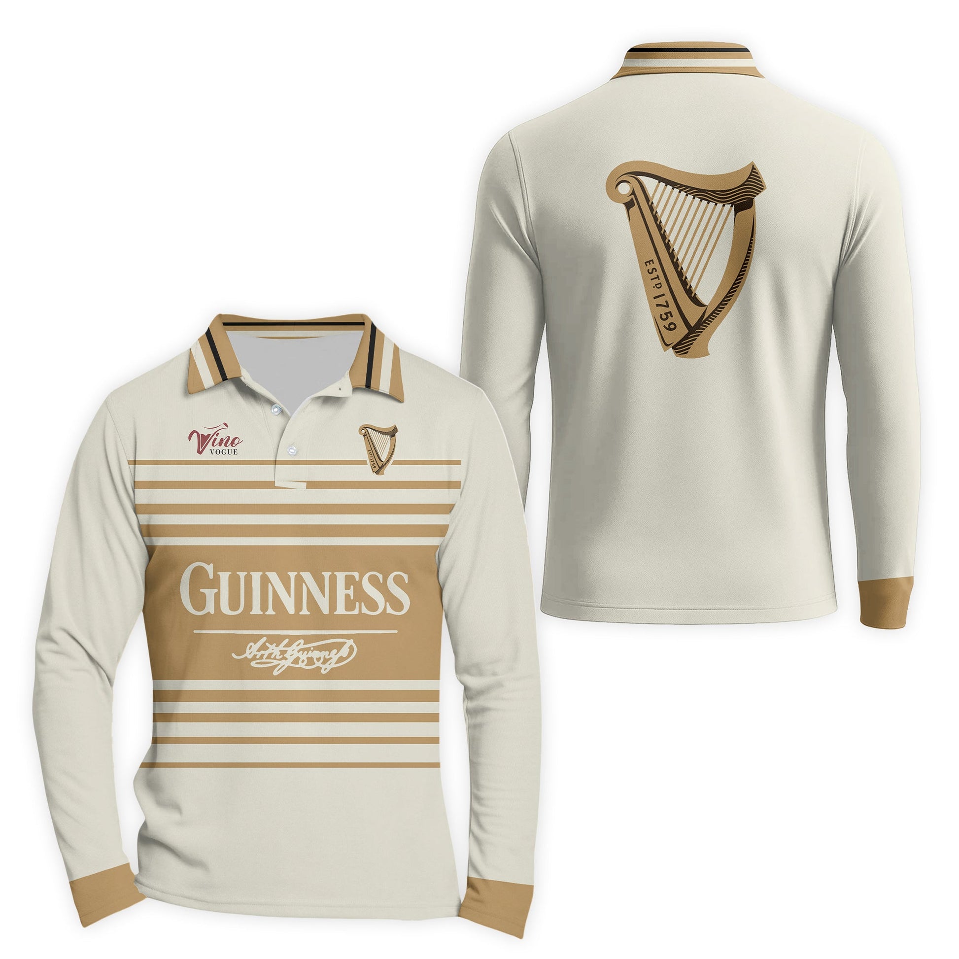 Guinness Vintage Stripe Long Sleeve Polo Shirt