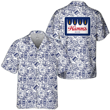 Hamm's Beer Summer Doodle Art Hawaiian Shirt - VinoVogue.com