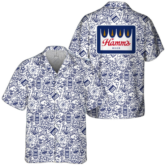 Hamm's Beer Summer Doodle Art Hawaiian Shirt