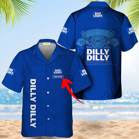 Personalized Bud Light Dilly Dilly Blue Hawaiian Shirt - VinoVogue.com