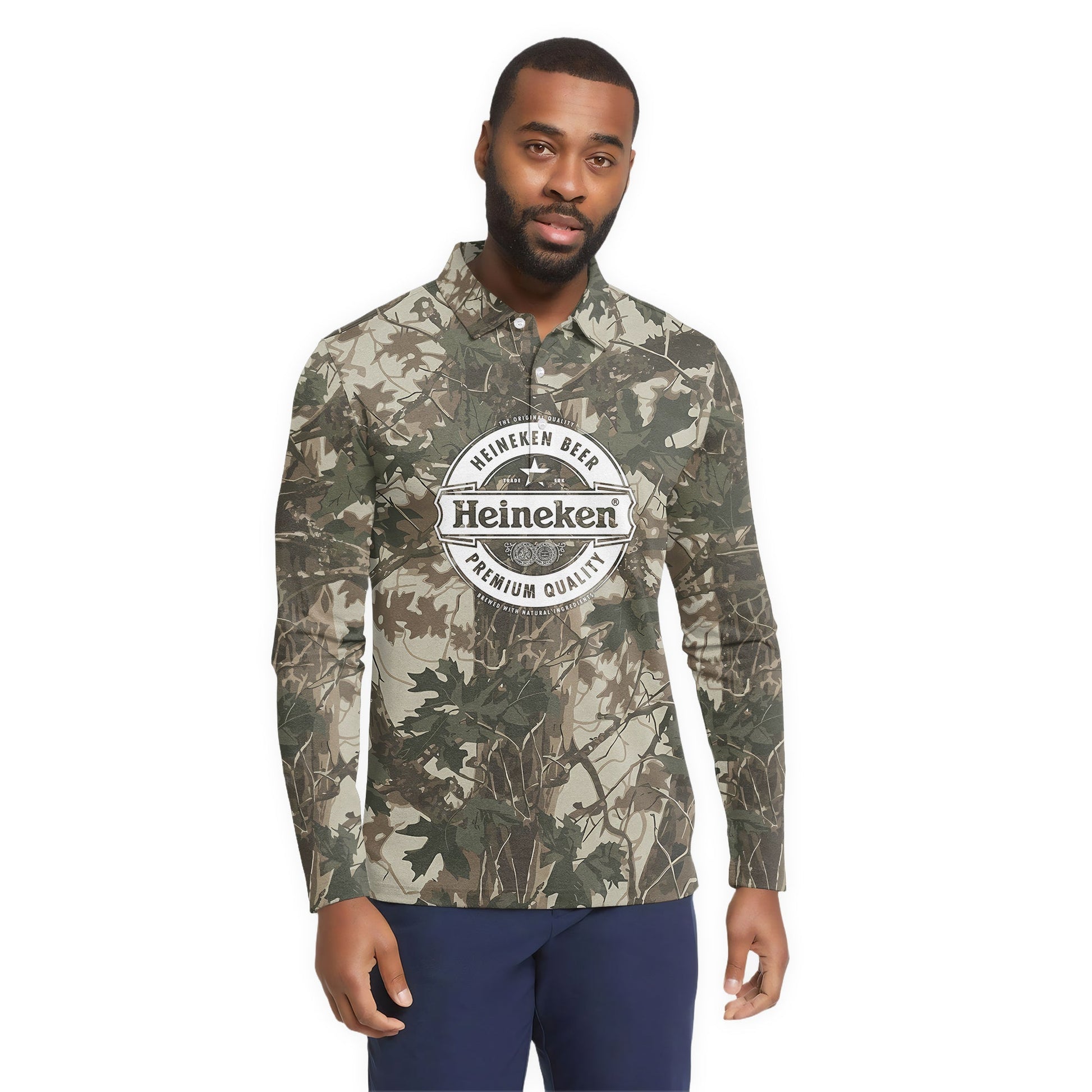 Heineken Country Camo Golf Long Sleeve Polo Shirt