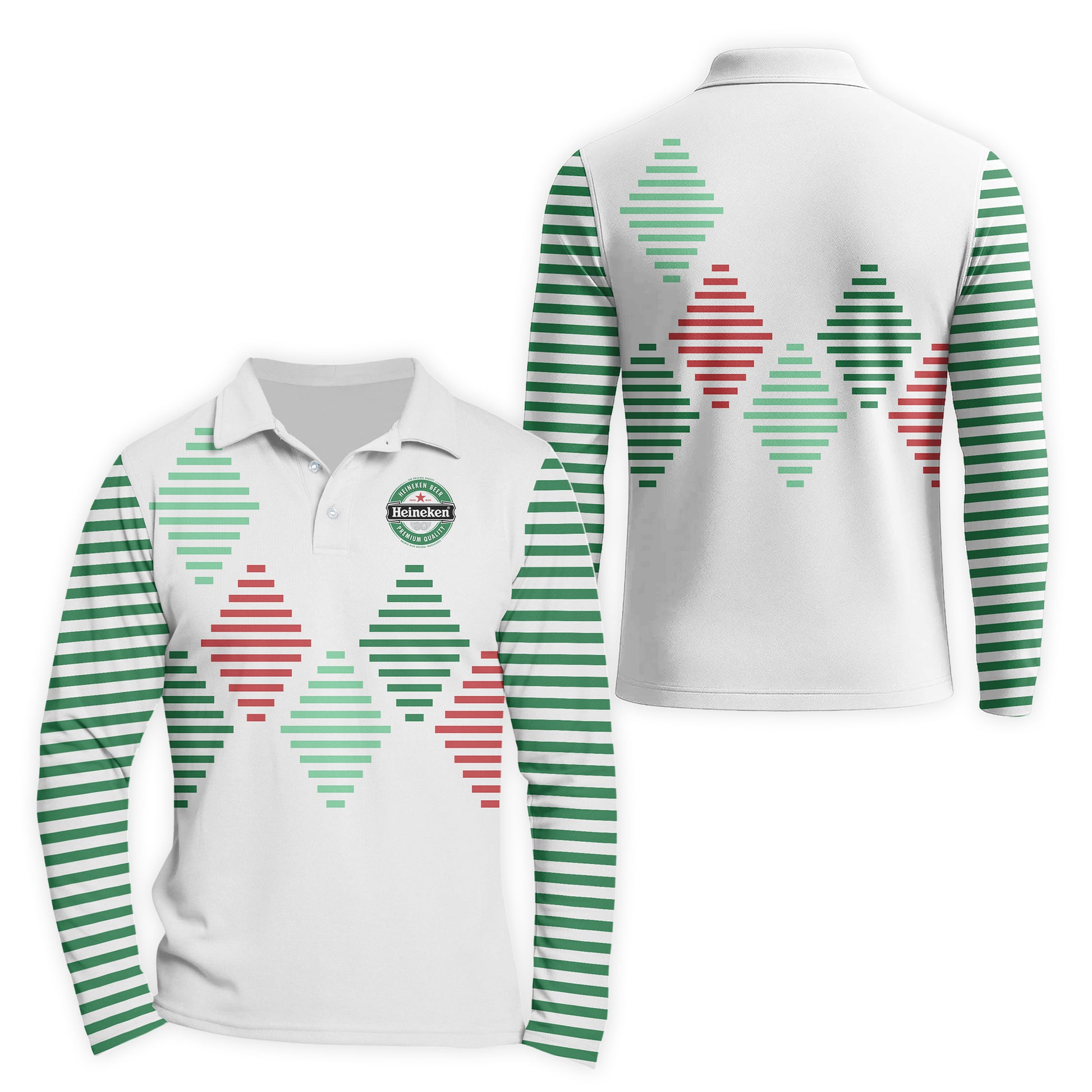 Heineken Diamond Stripe Golf Long Sleeve Polo Shirt