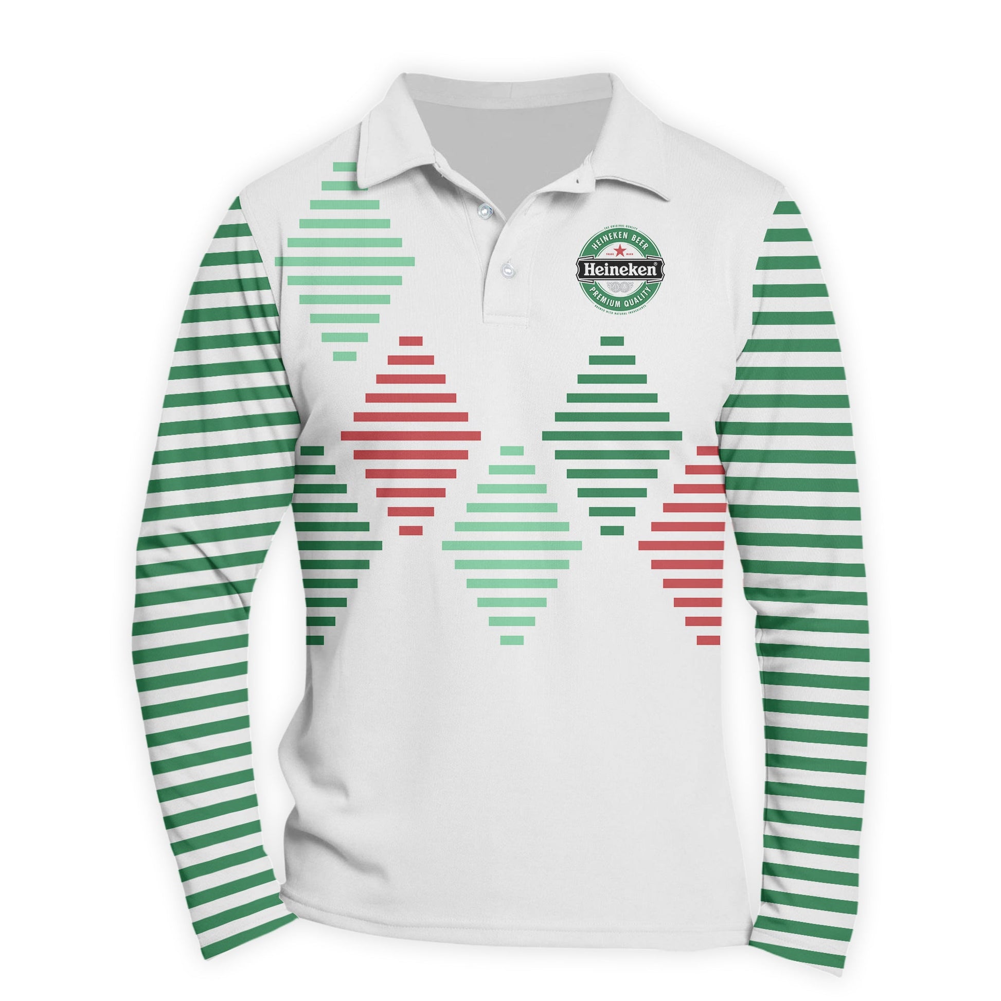 Heineken Diamond Stripe Golf Long Sleeve Polo Shirt