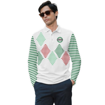 Heineken Diamond Stripe Golf Long Sleeve Polo Shirt