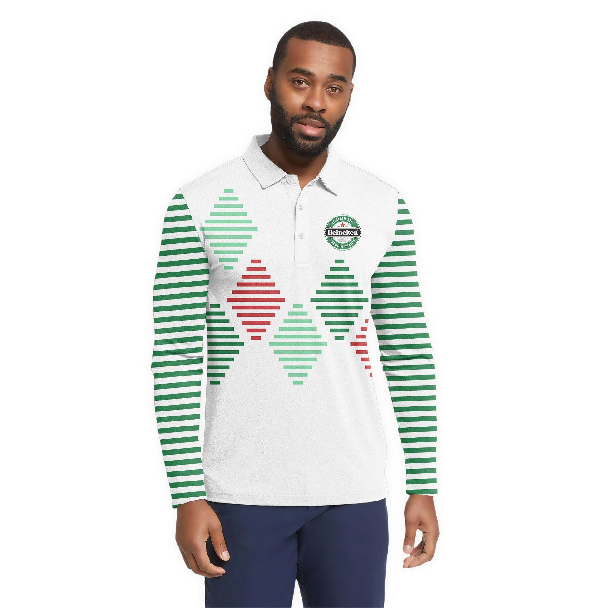 Heineken Diamond Stripe Golf Long Sleeve Polo Shirt