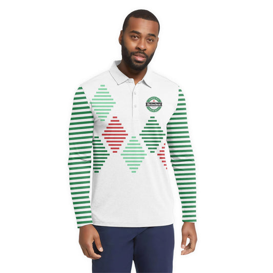 Heineken Diamond Stripe Golf Long Sleeve Polo Shirt