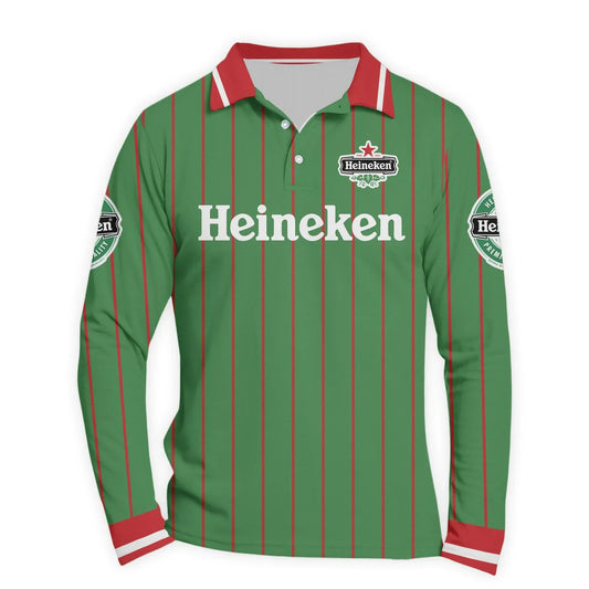 Heineken Pinstripe Classic Golf Long Sleeve Polo Shirt