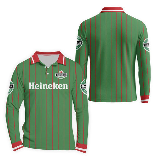 Heineken Pinstripe Classic Golf Long Sleeve Polo Shirt