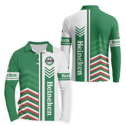 Heineken Racing Stripe Golf Long Sleeve Polo Shirt