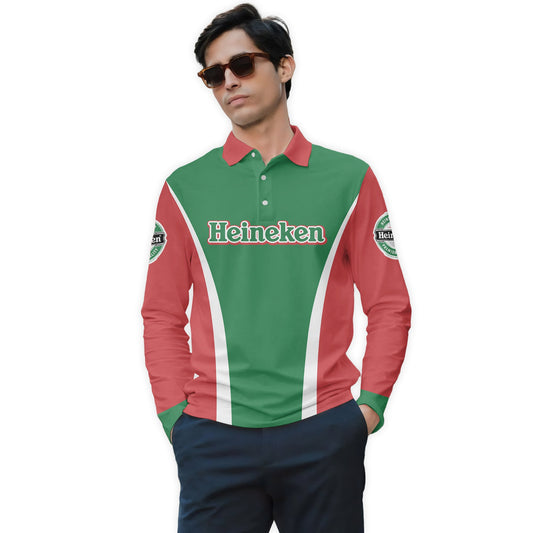  Heineken Summit Flow Golf Long Sleeve Polo Shirt