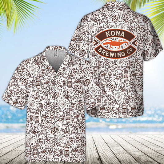 Kona Brewing Summer Doodle Art Hawaiian Shirt - VinoVogue.com