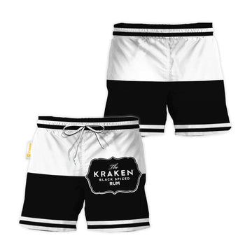 Kraken Rum Black And White Basic Swim Trunks - VinoVogue.com