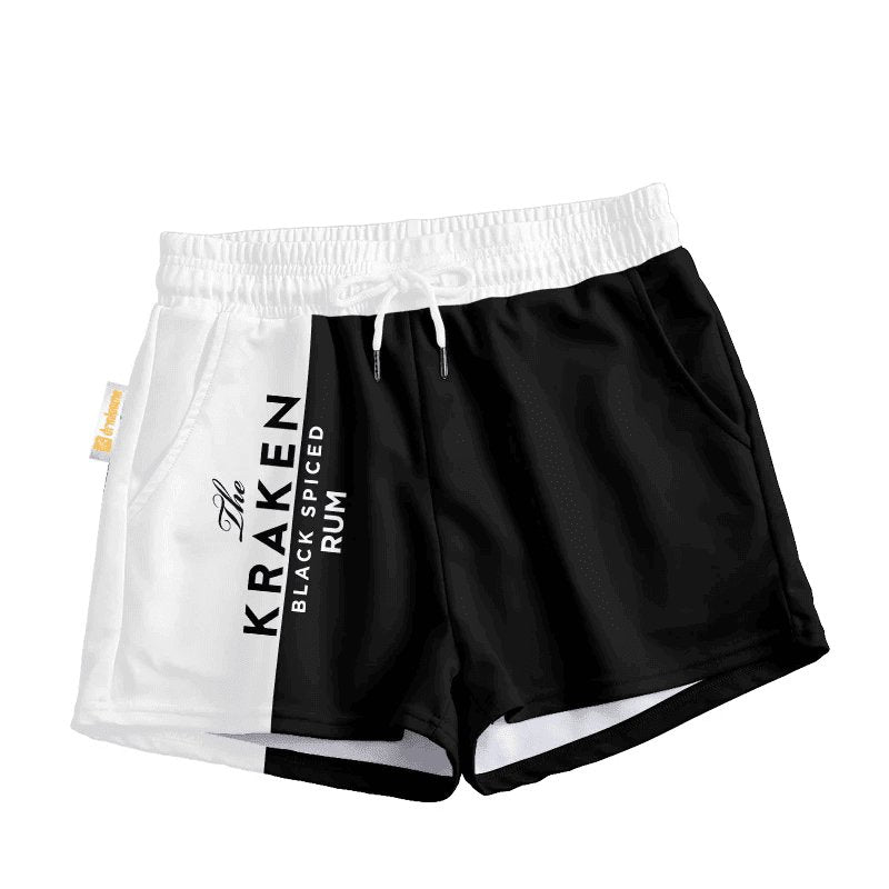 Kraken Rum Black And White Basic Women's Casual Shorts - VinoVogue.com