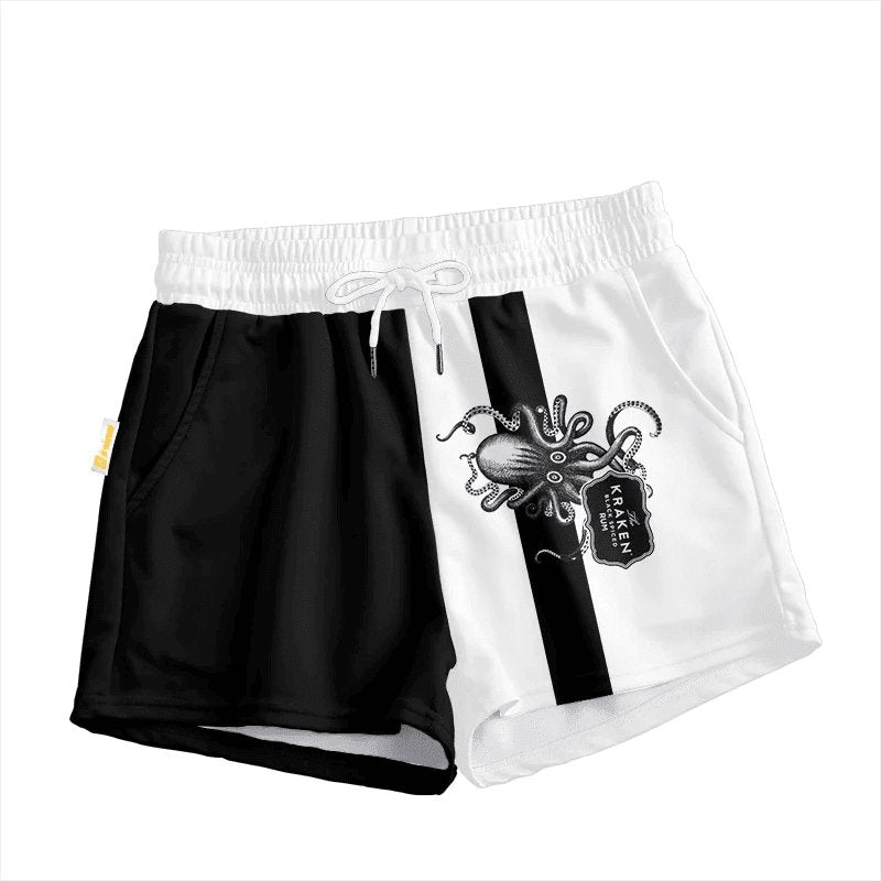 Kraken Rum Black And White Women's Casual Shorts - VinoVogue.com